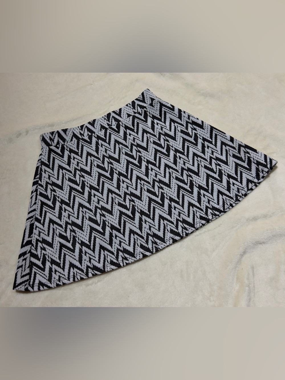 Mango Black & White Chevron Skater Mini Skirt